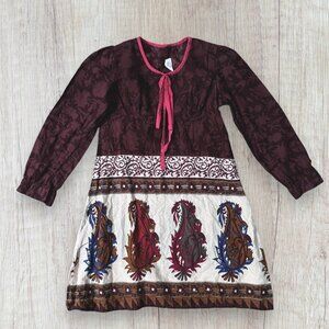 YO BABY Girls Fall Paisley Red Thanksgiving Printed Tie Cotton Shift Dress 7